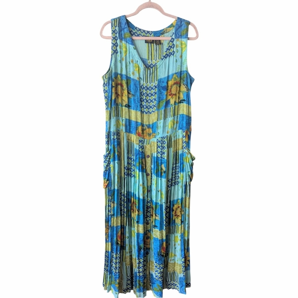 Bila Colorful Patchwork Vintage Long Summer Dress Women's Size Large Pockets